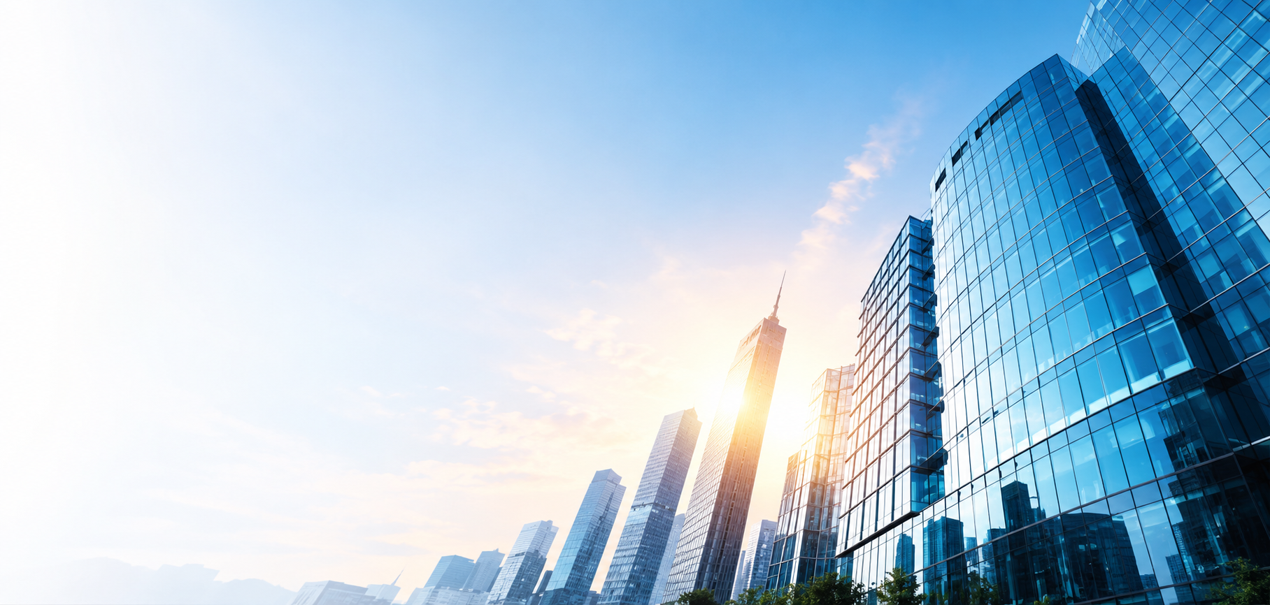 Modern business district with glass office buildings
